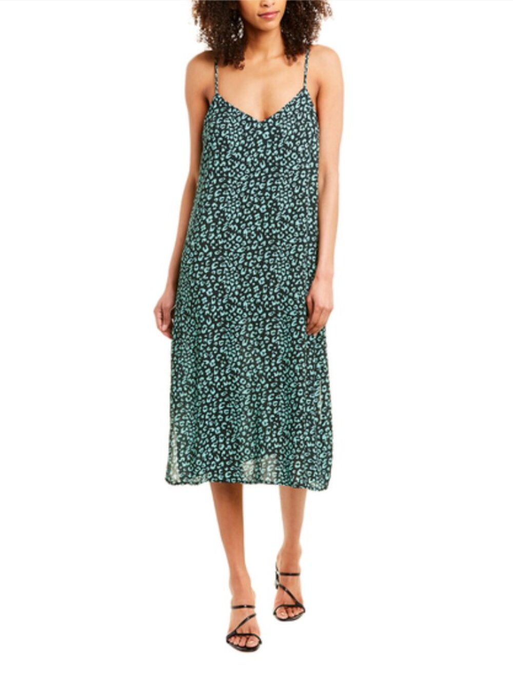 Anthropologie Charlie Holiday Emerald Leopard Feline Midi Slip Dress US 6